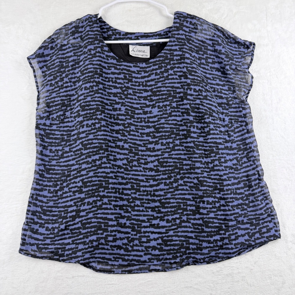 Linea by Louis Dell'Olio Blouse Abstract Print Blue Black Large